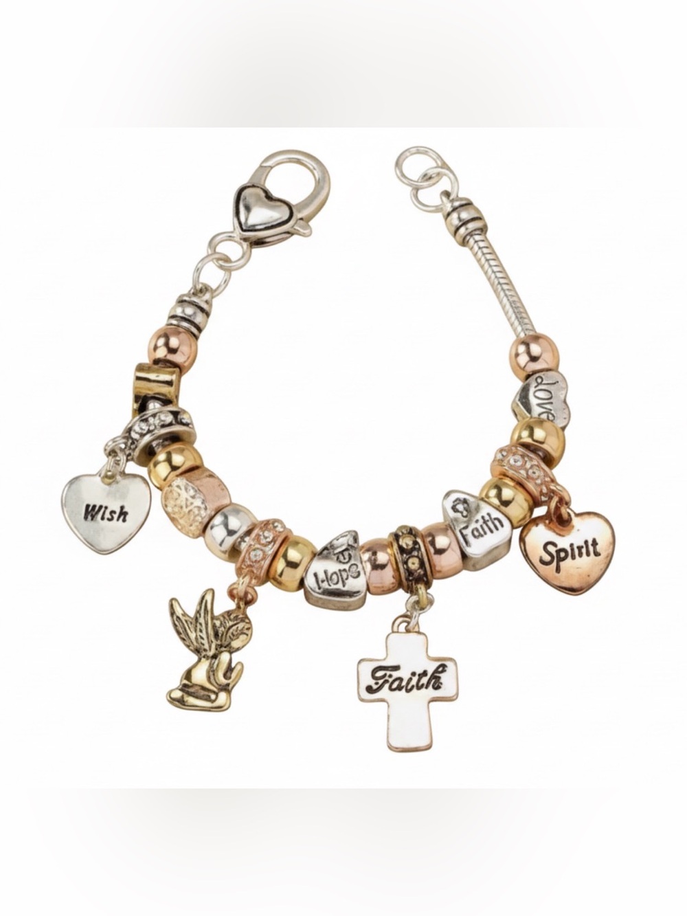 Catherine Malandrino Mixed-Metal Faith Charm Bracelet - Silver, Gold, Rose-Gold